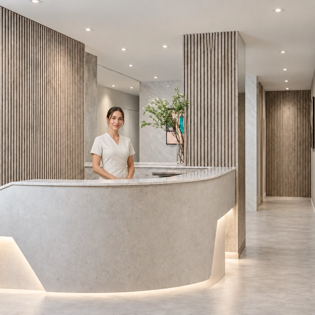 A therapist welcoming a visitor at the Alterna Health Centre of Excellence